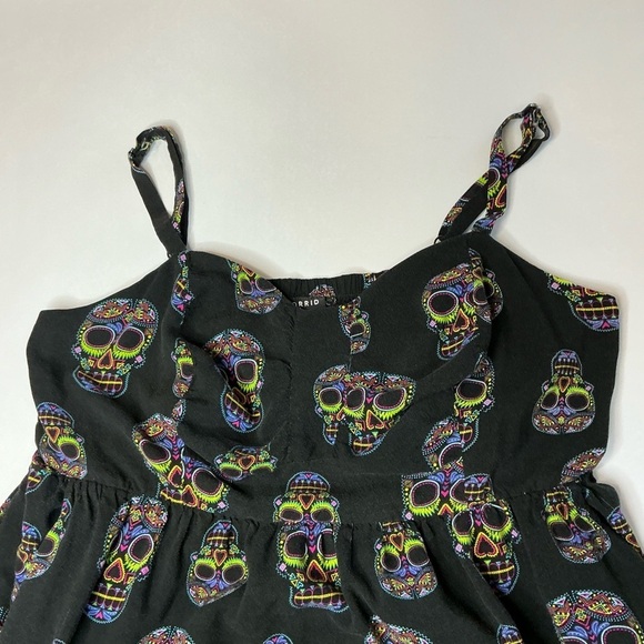 Torrid Black Skull Print Midi Dress Bowfront Challis Sundress Side Pockets Sz 2X - Picture 12 of 16